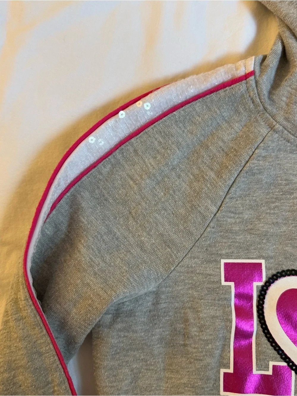 2013 Justice zip up hoodie with pink and black 'LOVE DANCE' graphic size 12